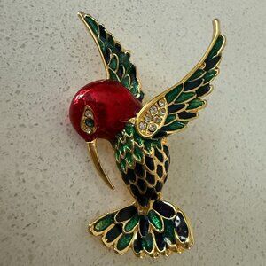 Enamel and Rhinestone Hummingbird Brooch